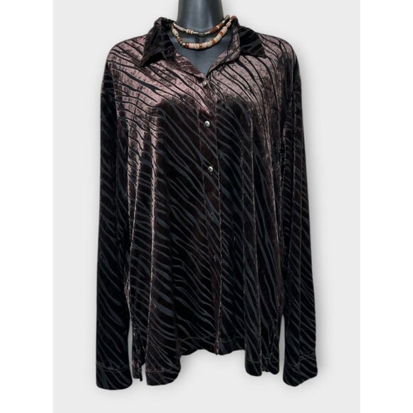 Vintage Panhandle Slim Womens M Brown Burnout Velvet Blouse Buttons Western Boho - Picture 1 of 7